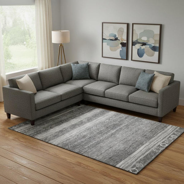 HomeRoots 10' Gray & Silver Geometric Washable Area Rug - UV Protected, Durable & Stylish for High-Traffic Areas 705623