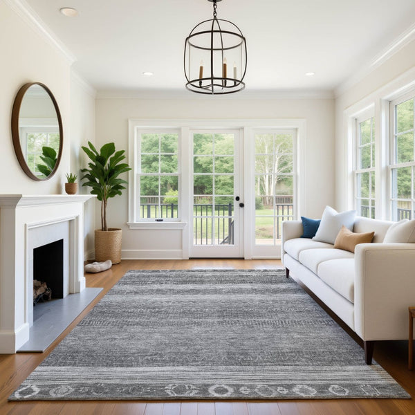 HomeRoots 10' Gray & Silver Geometric Washable Area Rug - UV Protected, Durable & Stylish for High-Traffic Areas 705623