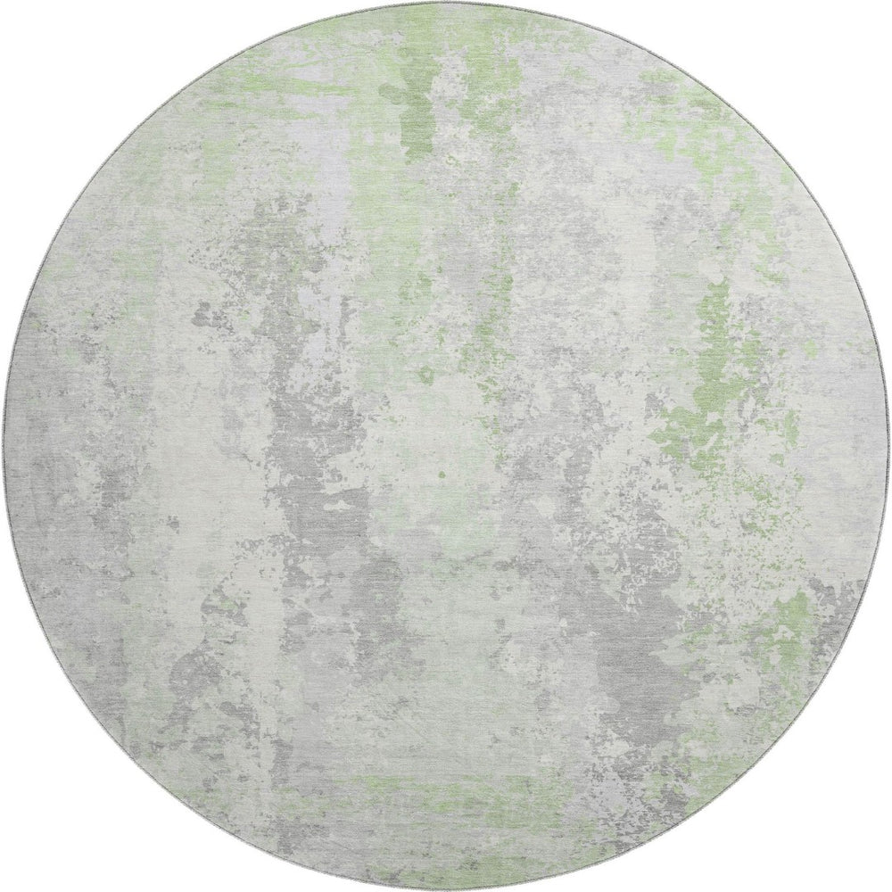 HomeRoots 8' Artichoke Green & Ivory Abstract Round Rug - UV Protected, Stain-Resistant, Modern Design 705626