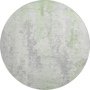 HomeRoots 8' Artichoke Green & Ivory Abstract Round Rug - UV Protected, Stain-Resistant, Modern Design 705626