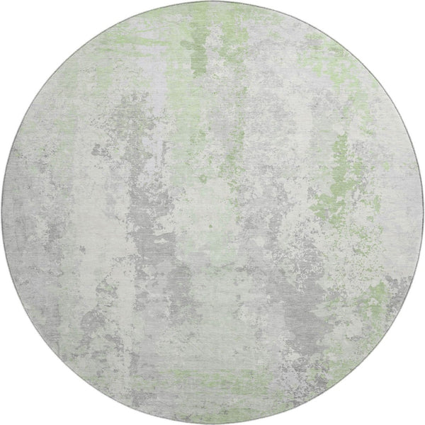 HomeRoots 8' Artichoke Green & Ivory Abstract Round Rug - UV Protected, Stain-Resistant, Modern Design 705626