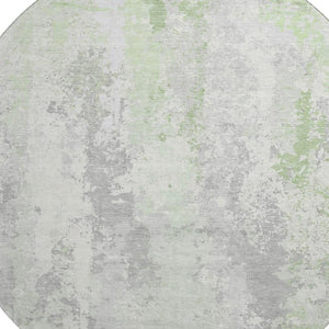 HomeRoots 8' Artichoke Green & Ivory Abstract Round Rug - UV Protected, Stain-Resistant, Modern Design 705626