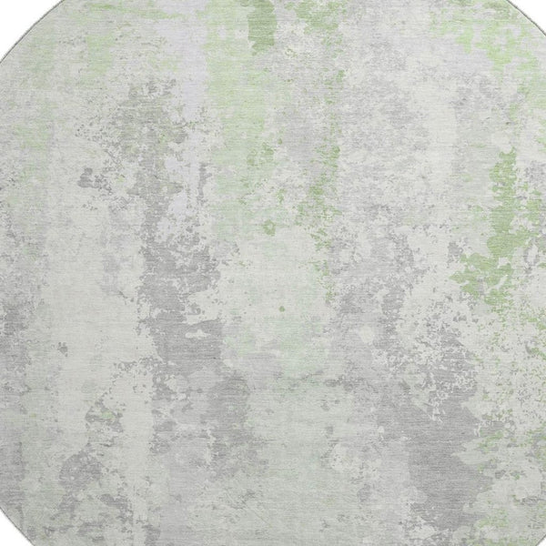HomeRoots 8' Artichoke Green & Ivory Abstract Round Rug - UV Protected, Stain-Resistant, Modern Design 705626