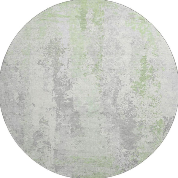 HomeRoots 8' Artichoke Green & Ivory Abstract Round Rug - UV Protected, Stain-Resistant, Modern Design 705626