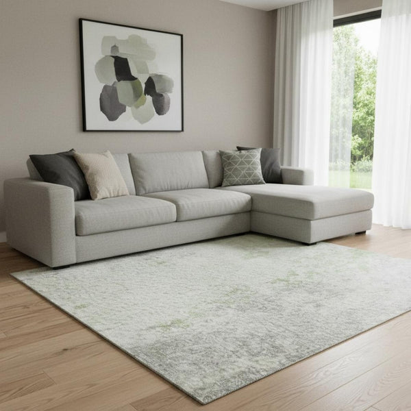 HomeRoots 8' X 10' Artichoke Green Abstract Rug - Washable, UV-Protected, Durable Design for High-Traffic Areas 705627