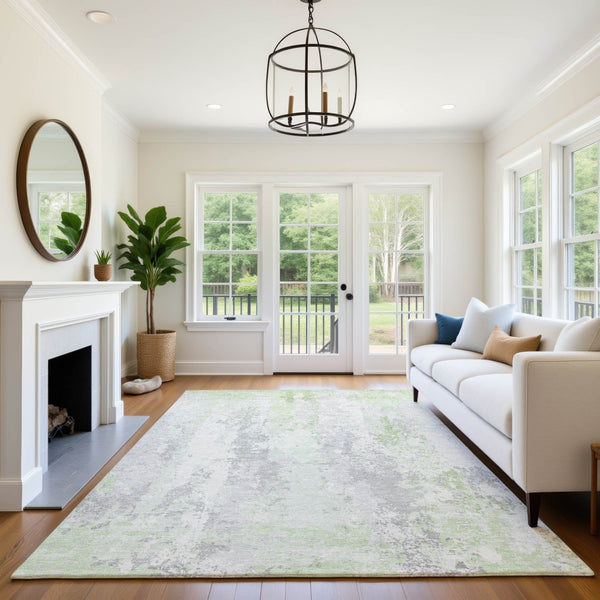 HomeRoots 9' X 12' Artichoke Green Abstract Washable Area Rug with UV Protection – Durable, Stylish, Easy Care! 705628