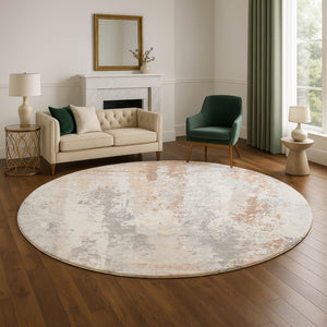 HomeRoots 8' Coral And Ivory Abstract Area Rug – Washable, UV Protected, Durable for Kids & Pets, Stylish Comfort 705632