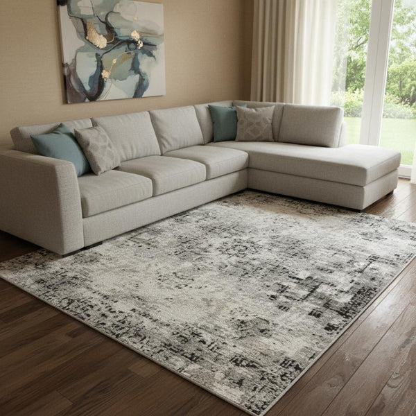 HomeRoots 8' X 10' Coral and Ivory Abstract Area Rug - Washable, UV-Protected, Stylish, Durable for Homes 705633
