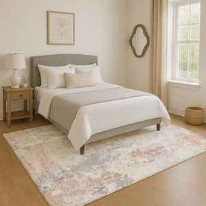 HomeRoots 8' X 10' Coral and Ivory Abstract Area Rug - Washable, UV-Protected, Stylish, Durable for Homes 705633
