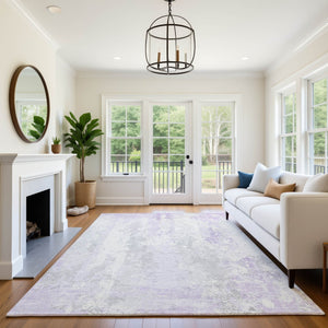HomeRoots 5' X 8' Modern Lavender & Ivory Abstract Washable Area Rug with UV Protection for Homes & Kids 705637