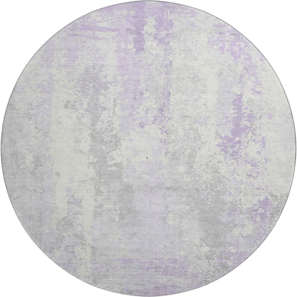 HomeRoots 8' Lavender and Ivory Abstract Round Rug – Stylish, Easy-Clean, UV-Protected for Kids & Pets 705638