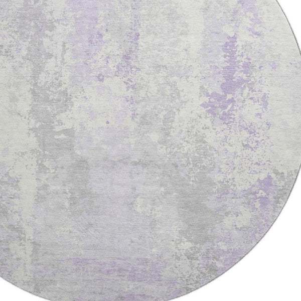 HomeRoots 8' Lavender and Ivory Abstract Round Rug – Stylish, Easy-Clean, UV-Protected for Kids & Pets 705638