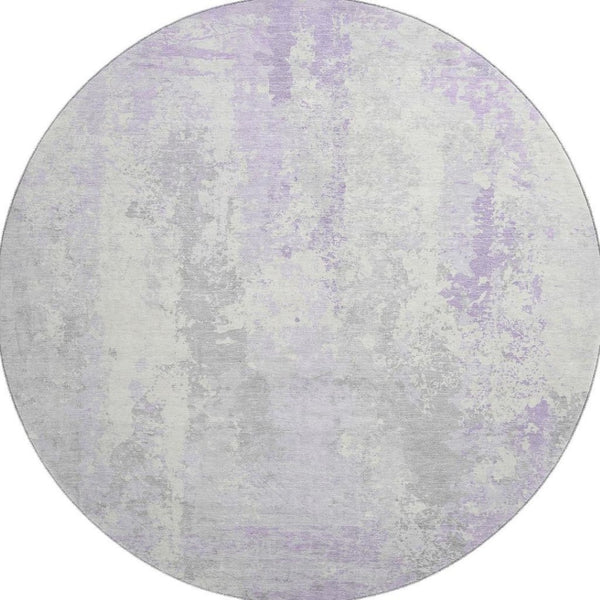 HomeRoots 8' Lavender and Ivory Abstract Round Rug – Stylish, Easy-Clean, UV-Protected for Kids & Pets 705638