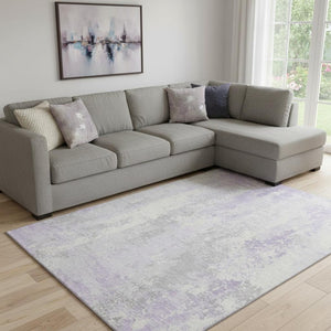 HomeRoots 8' X 10' Elegant Lavender & Ivory Abstract Washable Area Rug with UV Protection for Modern Spaces 705639