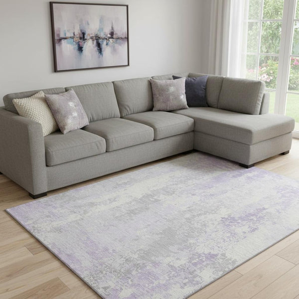 HomeRoots 8' X 10' Elegant Lavender & Ivory Abstract Washable Area Rug with UV Protection for Modern Spaces 705639