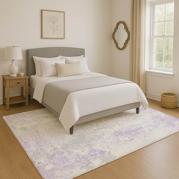 HomeRoots 10' Modern Abstract Lavender & Ivory Area Rug – Washable, Stain Resistant, UV Protected for Durability 705641