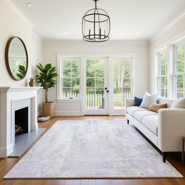 HomeRoots 10' Modern Abstract Lavender & Ivory Area Rug – Washable, Stain Resistant, UV Protected for Durability 705641