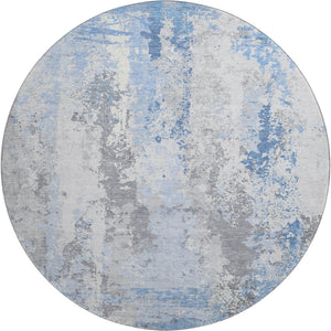HomeRoots 8' Sky Blue and Ivory Abstract Washable Round Rug – UV Protected, Stain-Resistant, Modern Design 705644
