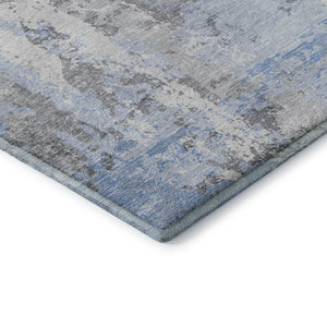 HomeRoots 8' Sky Blue and Ivory Abstract Washable Round Rug – UV Protected, Stain-Resistant, Modern Design 705644