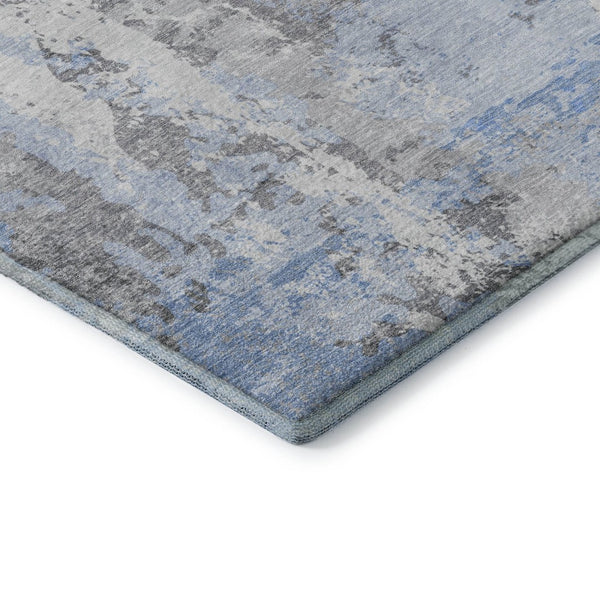 HomeRoots 8' Sky Blue and Ivory Abstract Washable Round Rug – UV Protected, Stain-Resistant, Modern Design 705644