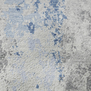 HomeRoots 8' Sky Blue and Ivory Abstract Washable Round Rug – UV Protected, Stain-Resistant, Modern Design 705644