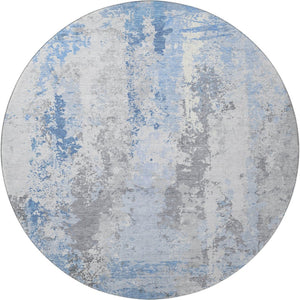 HomeRoots 8' Sky Blue and Ivory Abstract Washable Round Rug – UV Protected, Stain-Resistant, Modern Design 705644