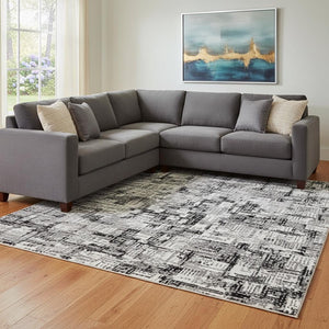 HomeRoots 8' X 10' Sky Blue & Ivory Abstract Area Rug – Durable, Washable, UV-Protected for Family Spaces 705645