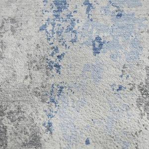 HomeRoots 8' X 10' Sky Blue & Ivory Abstract Area Rug – Durable, Washable, UV-Protected for Family Spaces 705645