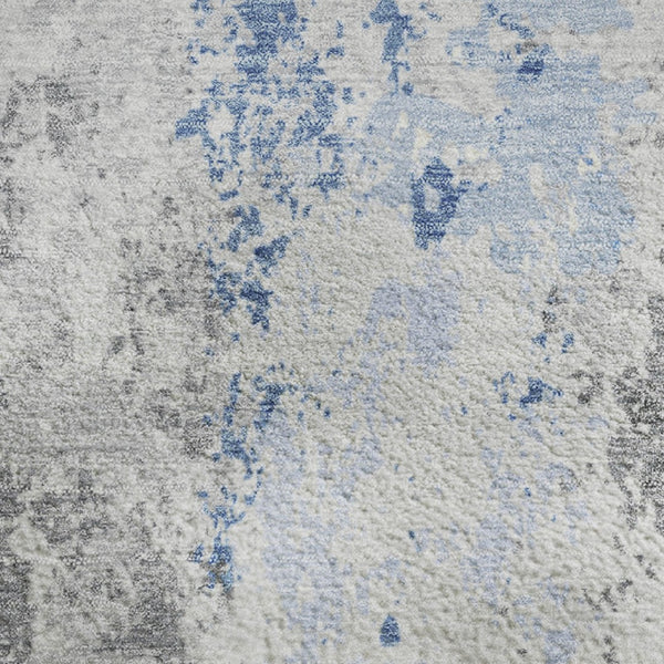 HomeRoots 8' X 10' Sky Blue & Ivory Abstract Area Rug – Durable, Washable, UV-Protected for Family Spaces 705645
