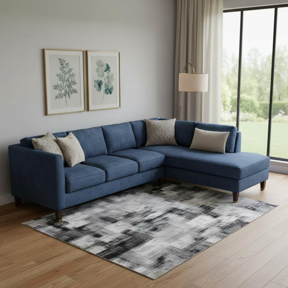 HomeRoots 9' X 12' Sky Blue & Ivory Abstract Area Rug - Durable, Washable, Stain-Resistant with UV Protection 705646