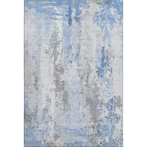 HomeRoots 9' X 12' Sky Blue & Ivory Abstract Area Rug - Durable, Washable, Stain-Resistant with UV Protection 705646