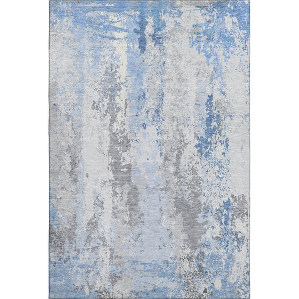 HomeRoots 9' X 12' Sky Blue & Ivory Abstract Area Rug - Durable, Washable, Stain-Resistant with UV Protection 705646
