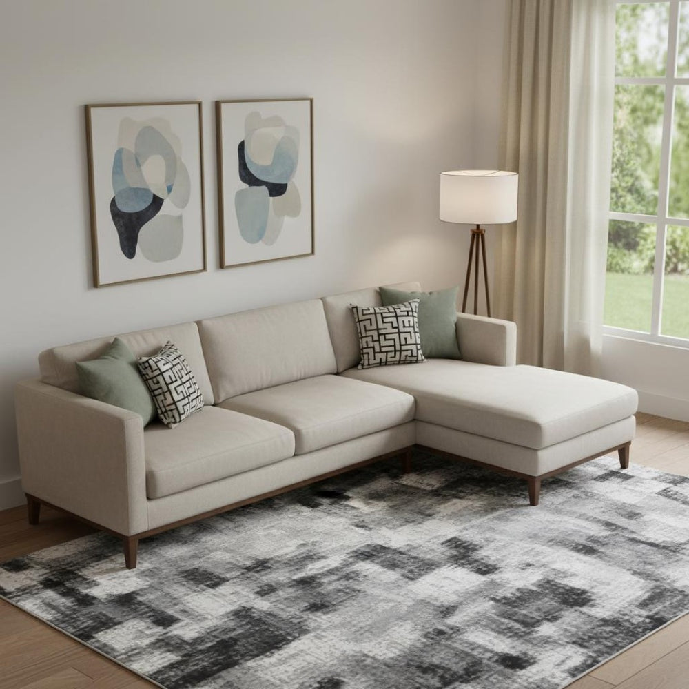 HomeRoots 10' X 14' Sky Blue Ivory Abstract Area Rug - Washable, UV-Protected, Durable for High-Traffic Spaces 705647