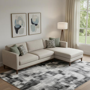 HomeRoots 10' X 14' Sky Blue Ivory Abstract Area Rug - Washable, UV-Protected, Durable for High-Traffic Spaces 705647