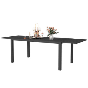 English Elm 97.2"L Extendable Aluminum Outdoor Dining Table with Rust-Resistant E-Coating and Adjustable Legs Black W1859P359697