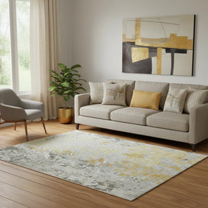HomeRoots 5' X 8' Yellow And Ivory Abstract Area Rug - Stain-Resistant, UV-Protected, Easy-Care Design! 705649