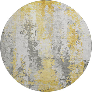 HomeRoots 8' Yellow Abstract Round Rug - Washable, UV Protected, Soft Polyester for High-Traffic Spaces! 705650