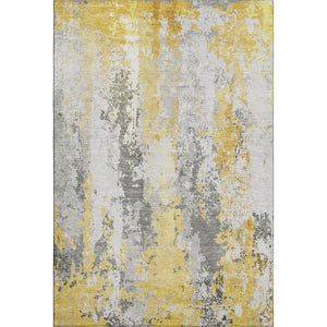HomeRoots 9' X 12' Washable Yellow and Ivory Abstract Area Rug with UV Protection for Family-Friendly Spaces 705652