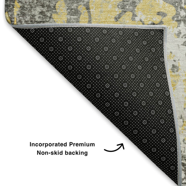 HomeRoots 9' X 12' Washable Yellow and Ivory Abstract Area Rug with UV Protection for Family-Friendly Spaces 705652