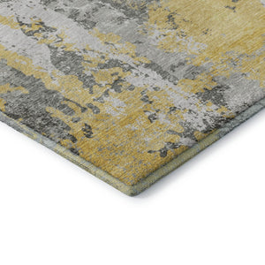 HomeRoots 9' X 12' Washable Yellow and Ivory Abstract Area Rug with UV Protection for Family-Friendly Spaces 705652