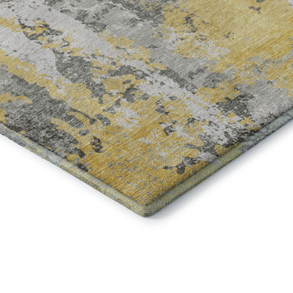 HomeRoots 9' X 12' Washable Yellow and Ivory Abstract Area Rug with UV Protection for Family-Friendly Spaces 705652