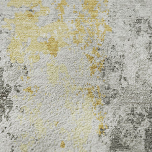 HomeRoots 9' X 12' Washable Yellow and Ivory Abstract Area Rug with UV Protection for Family-Friendly Spaces 705652