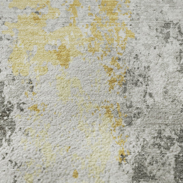 HomeRoots 9' X 12' Washable Yellow and Ivory Abstract Area Rug with UV Protection for Family-Friendly Spaces 705652