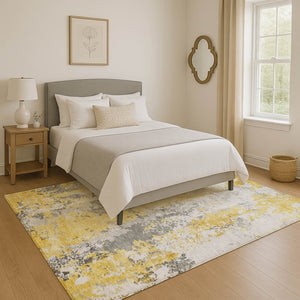 HomeRoots 10' X 14' Yellow And Ivory Abstract Washable Area Rug – Durable, Stylish, UV-Protected for Homes 705653