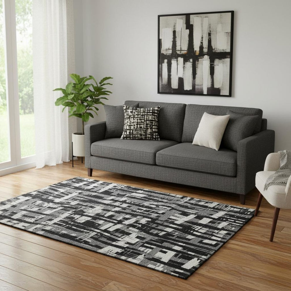 HomeRoots 5' X 8' Striped Washable Area Rug with UV Protection - Durable, Stylish, and Perfect for Busy Homes 705655