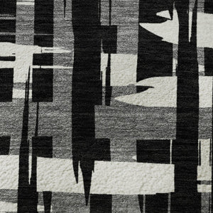 HomeRoots 8' Black and Ivory Striped Round Rug - Washable, UV-Protected, Durable, Perfect for Busy Homes! 705656