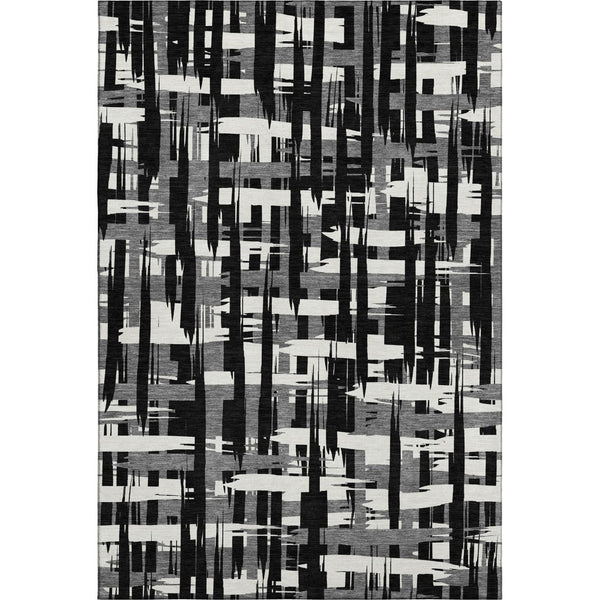 HomeRoots 10' X 14' Black And Ivory Striped Washable Area Rug with UV Protection - Stylish, Durable, and Versatile! 705659