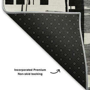 HomeRoots 10' X 14' Black And Ivory Striped Washable Area Rug with UV Protection - Stylish, Durable, and Versatile! 705659