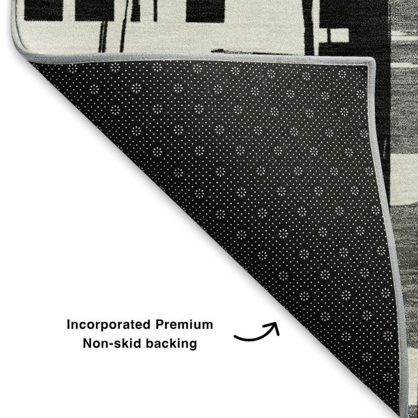 HomeRoots 10' X 14' Black And Ivory Striped Washable Area Rug with UV Protection - Stylish, Durable, and Versatile! 705659