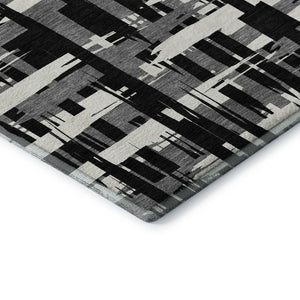 HomeRoots 10' X 14' Black And Ivory Striped Washable Area Rug with UV Protection - Stylish, Durable, and Versatile! 705659
